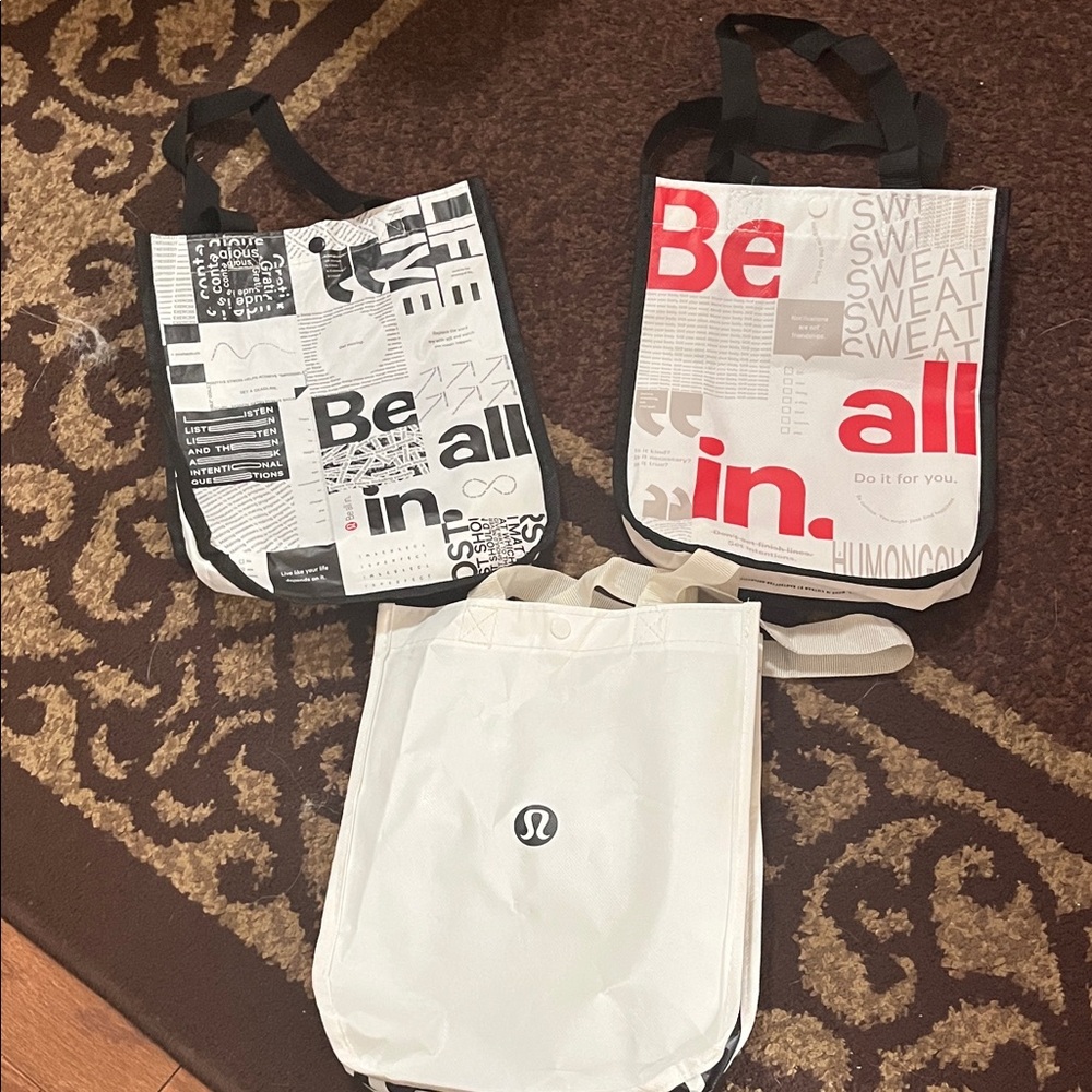 lululemon athletica Black, Red, and White Tote Bags